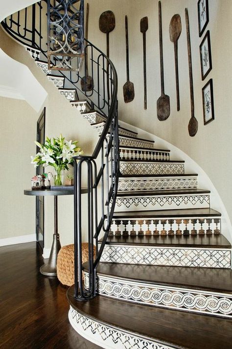 Gorgeous Ideas for Staircase Decorating for a Stylish Look | Tidbits&Twine Stairway Design Ideas, Mediterranean Staircase, Tiled Staircase, Wood Stair Treads, Stair Walls, Stair Wall, Staircase Remodel, Tile Stairs, Interior Design Your Home