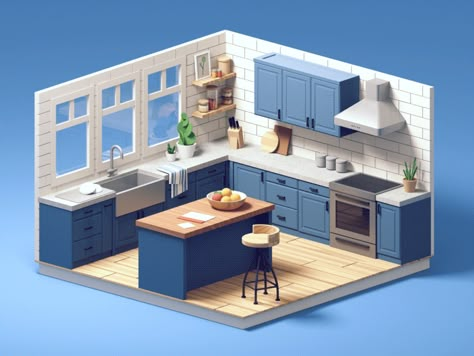 Moon And Stars Room, Stars Room Decor, Isometric Furniture, Isometric Kitchen, Isometric Interior, Skylight Bedroom, Blender Kitchen, Clayton Homes, Bg Design