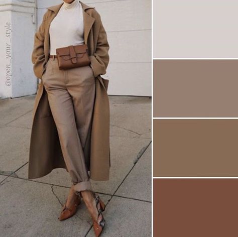 Wardrobe Color Guide, Tan Outfit, Deep Autumn Color Palette, Soft Autumn Color Palette, Hijabi Fits, Colour Combinations Fashion, Color Combos Outfit, Color Blocking Outfits, Color Combinations For Clothes