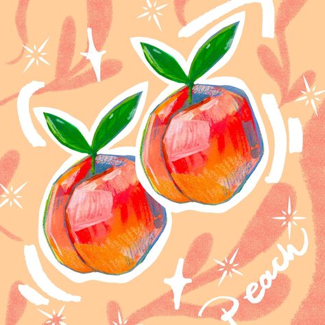 cute and peach <3 Peach Drawing Cute, Peaches Drawing, Peaches Illustration, Apricot Illustration, Fruit References, Peach Stuff, Peachy Aesthetic, Peach Drawing, Fruits Illustration