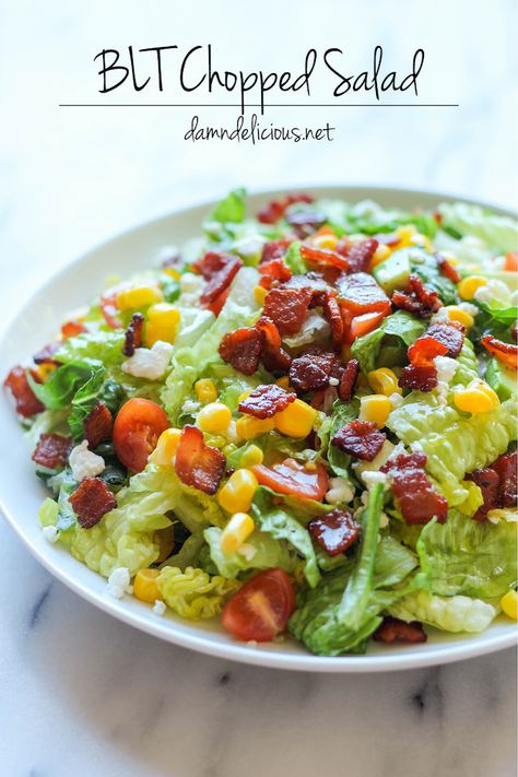 BLT Chopped Salad | appetizers recipes Blt Chopped Salad, Supper Tonight, Blt Salad, Corn Cheese, Lime Vinaigrette, Salad Healthy, Johnson Johnson, Appetizers Recipes, Eat Salad