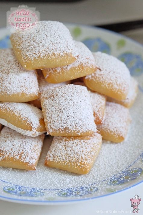 Baked Beignets, Evaporated Milk Recipes, Homemade Chocolate Sauce, Beignet Recipe, Deep Frying, Fried Dough, Yeast Bread, Icing Sugar, Milk Recipes