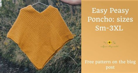 Free Poncho Crochet Pattern for Beginners: Easy Peasy Design - Sunflower Cottage Crochet Crochet Poncho Free Pattern Woman, Poncho Crochet Pattern, Cottage Crochet, Sunflower Cottage, Crochet Poncho Free Pattern, Poncho Crochet, Crochet Shawl Pattern Free, Crochet Poncho Patterns, Poncho Pattern