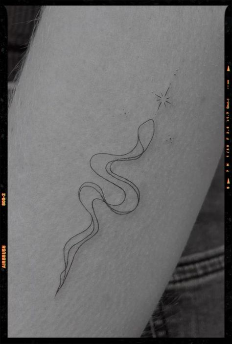 Snake Tattoo Design Minimalist, Small Fine Line Snake Tattoo, Line Art Snake Tattoo, Small Tattoo Snake, Snake Fine Line Tattoo, Mini Tattoos Snake, Sea Snake Tattoo, Minimalist Snake Tattoo Simple, Minimal Snake Tattoo