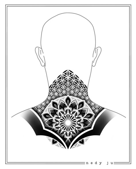 Geometric Back Neck Tattoo, Geometric Back Tattoo Men, Geometric Neck Tattoo Design, Mandala Throat Tattoo Men, Neck Geometric Tattoo, Neck Tattoo Geometric, Mandala Neck Tattoo Men, Geometric Neck Tattoo, Geometric Tattoo Outline