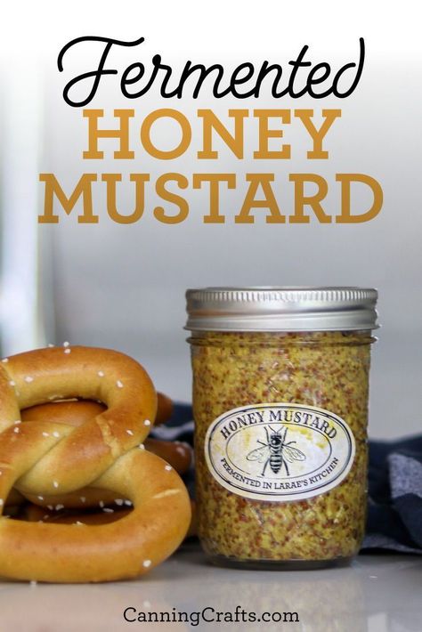 Fermented Honey Mustard Recipe | CanningCrafts.com | Homemade honey mustard is an easy project. You only need a handful of ingredients and time. Serve this delicious condiment with soft pretzels, sandwiches, grilled meats, or use it as a high-quality ingredient in homemade vinaigrettes. #fermentation #fermentedfood #honey #honeymustard #fermenting #fermentingfood Honey Mustard Recipe Homemade, Mustard Canning Recipes, Homemade Mustard Recipe For Canning, Infused Honey Recipes How To Make, How To Make Honey Mustard, Subway Honey Mustard Recipe, Honey Fermenting, Diy Honey Mustard, Mustard Recipe Homemade