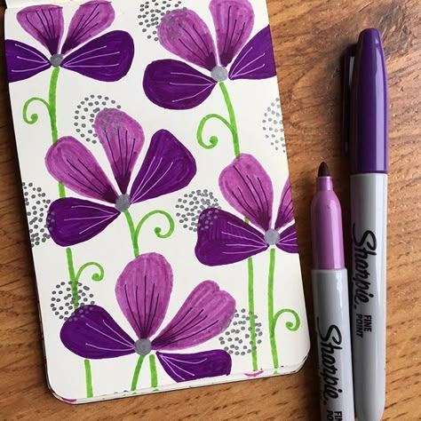 Warming up with peaceful purple flowers  this morning. 💜  #pen #art #artist #instaart #marker #sharpie #sharpieart #instaartist #doodle #artoftheday #sketch #dowhatyoulove  #dowhatmakesyouhappy #wip #illustrationartists #artistoninstagram #instadoodle #doodles #doodlelove #creativity #illustration #illustrator #floral #flowers #livecolorfully #abmlifeiscolorful #create #creative #designsbylisak Creativity Illustration, Sharpie Drawings, Markers Drawing Ideas, Sharpie Doodles, Sharpie Crafts, Art Markers, Posca Art, Sharpie Marker, Sharpie Art