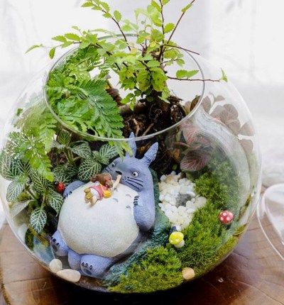 15 Inspo Pics That Will Make You Want To Build Your Own Terrarium - Society19 Totoro Terrarium, Totoro Diy, Terrariums Diy, Kaktus Dan Sukulen, Totoro Ghibli, Indoor Fairy Gardens, Mini Terrarium, Terrarium Ideas, Mini Gardens