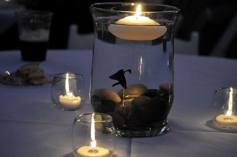 beta fish centerpieces by queenofthemoodswingset2, via Flickr Fish Centerpiece Wedding, Fish Wedding Centerpieces, Beta Fish Centerpiece, Homemade Centerpieces, Fish Centerpiece, Fish Wedding, Diy Floating Candles, Colorful Rocks, Beach Wedding Centerpieces