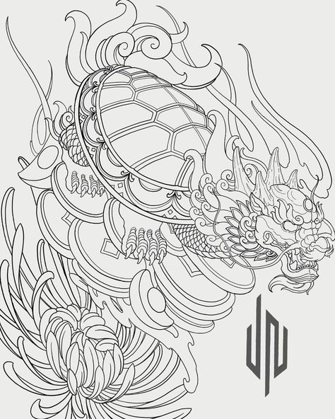 Hannya Maske Tattoo, Hannya Maske, Koi Dragon Tattoo, Dragon Head Tattoo, Foo Dog Tattoo, Dragon Turtle, Turtle Tattoo Designs, Dragon Tattoo Art, Chrysanthemum Tattoo