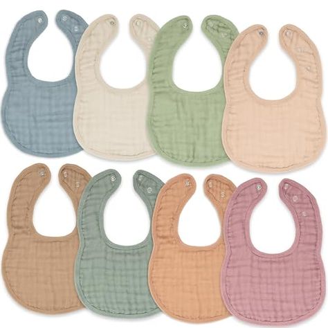 Comfy Cubs Muslin Baby Bibs, Drool Bibs 8 Pack, 100% Cotton Adjustable Size with Easy Snaps, Teething & Drooling Soft and Absorbent, Washable and Reusable Muslin Bib, Drool Bibs, Dribble Bibs, Bandana Design, Drool Bib, Muslin Baby, Perfect Baby Shower, Soft And Gentle, Muslin Cotton