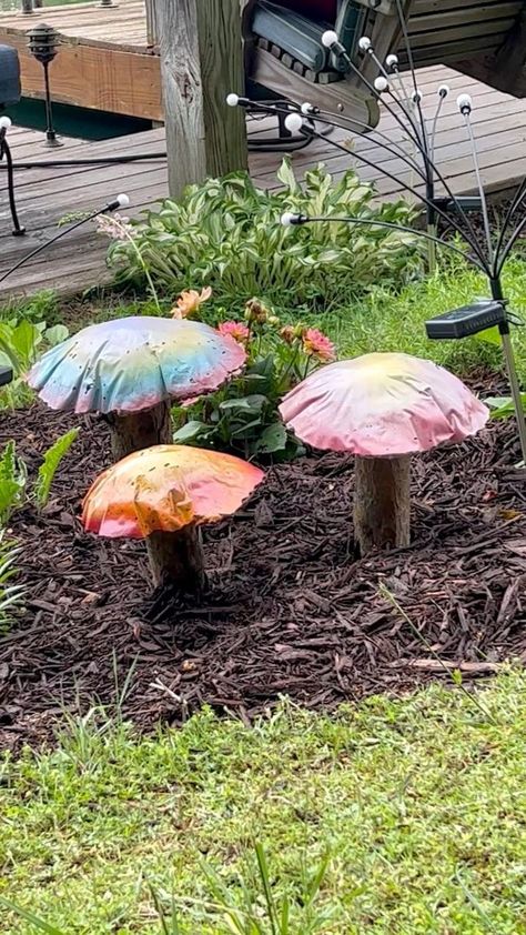 Garden mushrooms! Inspired by Dad Advice From Bo #garden #diy #concrete | Holly Auna | Holly Auna · Original audio Diy Mushrooms Garden, Concrete Mushrooms Diy Yard Art, Concrete Mushrooms Diy, Concrete Garden Mushrooms, Diy Garden Mushrooms, Cement Mushrooms, Mushroom Logs, Concrete Mushrooms, Enchanted Forest Garden