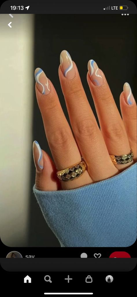 Wave Nails, Spring Acrylic Nails, Girls Nails, Blue Waves, Blue Nails, Almond Nails, Nails Inspiration, Cute Nails, Nail Inspo