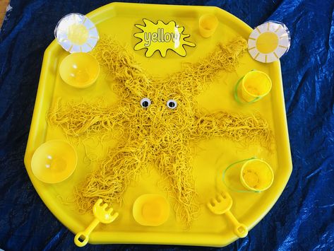 Yellow Tuff Tray Ideas, Colour Themed Tuff Trays, Yellow Activities, Babies Activities, Toy Library, Sun Activity, Shape Activities Preschool, Tuff Spot, Discovery Box