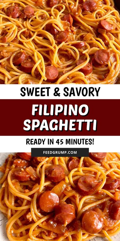 Try this ultimate Filipino Spaghetti recipe with the perfect balance of sweetness and richness. Made entirely from scratch, this recipe brings out authentic taste inspired by a Filipino chef's tips. The secret? Banana sauce and sweetened condensed milk for that unique, delicious twist! Pinoy Spaghetti Recipe, Sweet Spaghetti Recipes, Chinese Spaghetti Recipes, Philippine Spaghetti, Philippines Spaghetti, Spaghetti Filipino Style, Spaghetti Filipino, Filipino Recipes Authentic, Filipino Recipes Easy