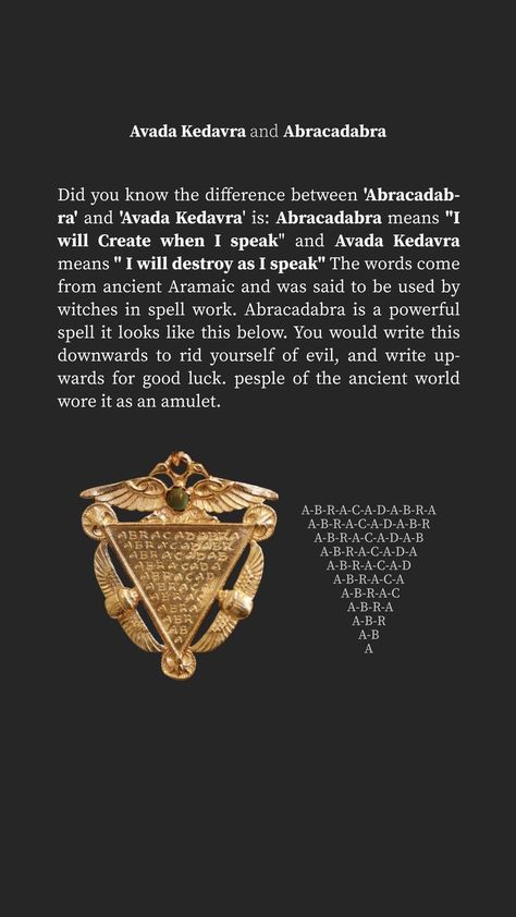 I Create As I Speak, Aramaic Words, Avada Kedavra Tattoo, Abracadabra Meaning, Abracadabra Tattoo, Abracadabra Magic, Esoteric Wisdom, Avada Kedavra, Spiritual Psychology