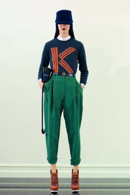 Preppy Fashion for Fall 2012 - Prep Style Cardigans, Letterman Jackets, and More - ELLE Preppy Handbook, Kenzo Sweater, Kenzo Clothing, Cardigan Outfit, Pre Fall Collection, Vintage Gowns, Next Clothes, Green Pants, Music Fashion