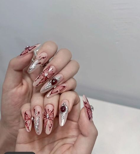 Red Bloody Butterfly Press On Nails | Halloween Nail Ideas | #Nails #NailDesigns #Nails2023Designs #NailsInspiration #PressOns #PressOnNails #PressOnNailDesigns #HalloweenNails #HalloweenNails2023 #HalloweenNailsDesigns Maroon Nail Art, Butterfly Press On Nails, Halloween Nail Ideas, Butterfly Nail Designs, Hair Clean, Maroon Nails, Butterfly Nails, Butterfly Nail Art, Goth Nails