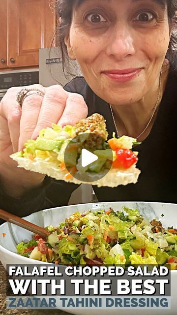 Sarah M Lasry - EASY RECIPES 4 EVERYONE on Instagram: "Chopped Falafel Salad
With my favorite Zaatar Tahini Dressing 

Happy Yom Haatzmaut. 🇮🇱🇮🇱🎗️🎗️
Celebrating outside of Israel with a little taste of Israel. 

This is my favorite way to eat falafel balls these days. The dressing is next level! 

I use frozen falafel balls that I bake in the oven on 400F for 20 minutes. I spray them well with oil first . My favorite brand is the @falafelim. 

Recipe:
For the chopped salad part I used these veggies (sub or add with anything you desire) 
Romaine 
Cucumbers
Tomatoes 
Pickles
Carrots
Parsley 
Pickles 
Red onion 

Chop really fine and add all to a big bowl.
Then chop up your falafel balls and add into bowl. 

For the Zaatar Tahini Dressing 
3-4 tbsp: tahini paste
3 tbsp. Pickle juice 
3 Falafel Salad Bowl, Pickles Carrots, Falafel Balls, Yom Haatzmaut, Falafel Salad, Tahini Paste, Pickled Carrots, Tahini Dressing, Pickle Juice