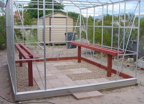 Building our Harbor Freight 10' x 12' Greenhouse Greenhouse Beds, Greenhouse Shelving, Harbor Freight Greenhouse, Octagon Picnic Table, Diy Greenhouse Cheap, Greenhouse Diy, Greenhouse Frame, Greenhouse Design, Build Your Own Shed