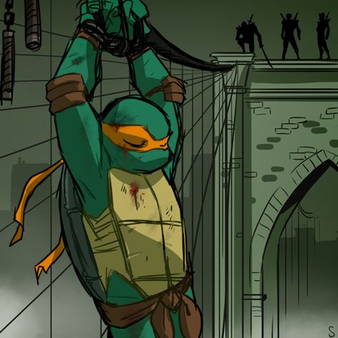 Poor Mikey!!! Hanging By A Thread, Tmnt Mikey, Tmnt Characters, Tmnt Comics, Teenage Mutant Ninja Turtles Artwork, Turtles Funny, Teenage Mutant Ninja Turtles Art, Ninja Turtles Artwork, Tmnt Artwork