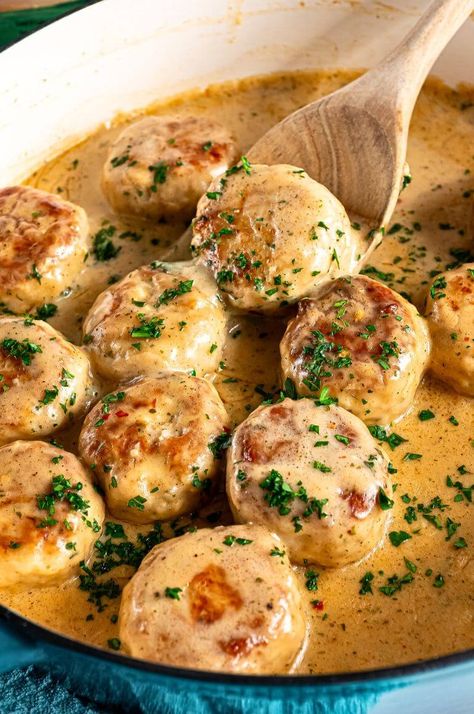 Chicken Meatballs With Sauce – Yummy and fully Garlic Alfredo Chicken Meatballs, Chicken Meatballs Cream Sauce, Creamy Chicken Meatballs, Chicken Meatballs And Gravy, Chicken Meatballs And Mashed Potatoes, Chicken Meatballs With Sauce, Chicken Meatball Sauce, Chicken Meatballs Sauce, Amylu Chicken Meatballs Recipes