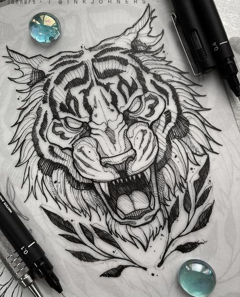 Out of Step Books & Gallery on Instagram: “Digging this rad #tiger #sketch by @inkjohners who has all kinds of awesome #tattoos and #artwork to enjoy! Visit @inkjohners for more…” Gotik Tattoo, Tiger Sketch, Tattoo Tiger, Tier Tattoo, Tiger Tattoo Design, Sketch Tattoo Design, Tattoo Style Drawings, Artist Logo, Tattoo Art Drawings