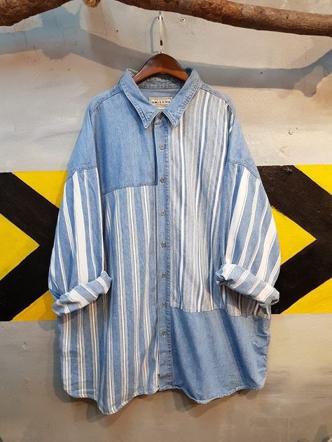 Upcycled Mens Shirt, Remake Clothes Refashioning, Ropa Upcycling, Mens Shirt Refashion, Upcycle Shirt, Shirt Refashion, Recycled Fashion, Upcycled Fashion, Recycle Clothes