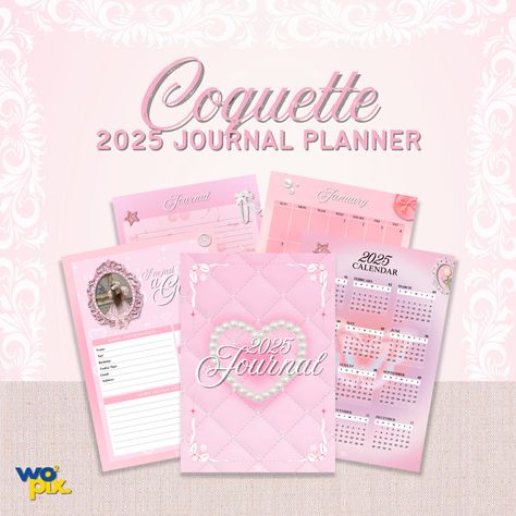 2025 Pink Coquette Style Journal Planner - Printable Set Graphics Aesthetic, Aesthetic Planners, Aesthetic Templates, Pink Planner, Free Aesthetic, Daily Planning, Day Planner Design, Coquette Style, Pink Coquette