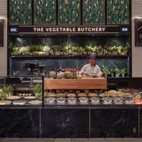 Iconic Luxury Department Store Harrods Opens 'Vegetable Butchery' . . . #vegan #harrods #veganfood #livekindly Modern Supermarket Design, Food Retail Store Design, Food Counter Design, Salad Bar Restaurants, Salad Shop, Food Counter, Grocery Store Design, Grocery Supermarket, Food Retail