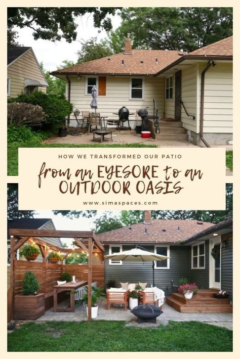 Backyard High Deck Ideas, Expand Patio With Pavers, Small Patio Renovation, Patio Against Garage Wall, Diy Backyard Renovation, Patio Updates On A Budget, Small Diy Patio, Small Backyard Transformation, Outdoor Oasis Backyard