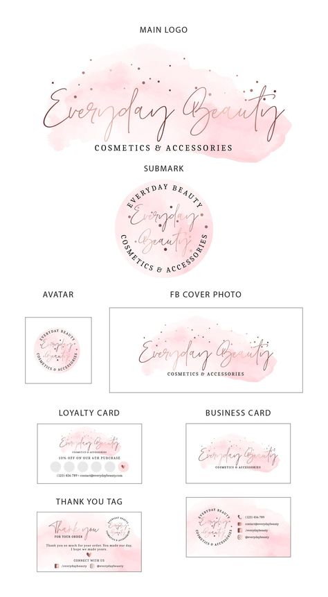 Rose Gold Watercolor Logo Beauty Logo Makeup Baby Boutique Logo, Party Planners Logo, Cosmetic Business Cards, Daycare Logo, Logo Lashes, Beauty Logo Makeup, Logo Makeup Artist, Event Planner Logo, Watercolor Logo Design