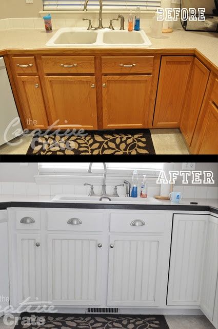 DIY Kitchen Cabinet Facelift...with bead board & paint. Cabinet Transformations, Flat Panel Cabinets, Refinishing Cabinets, Bead Board, After Pictures, Diy Remodel, Kitchen Redo, Before And After Pictures, Kitchen Remodel Idea