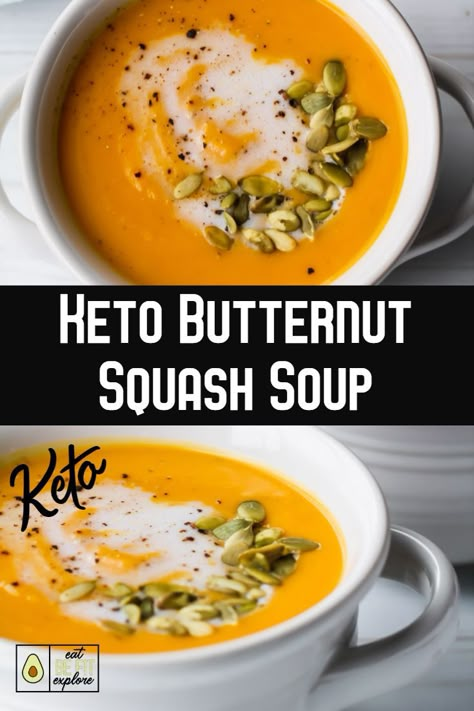 Keto Butternut Squash Soup, Keto Butternut Squash, Squash Soup Recipes, Soup Keto, Medicine Tips, Squash Soup Recipe, Low Carb Soup, Fat Foods, Squash Soup