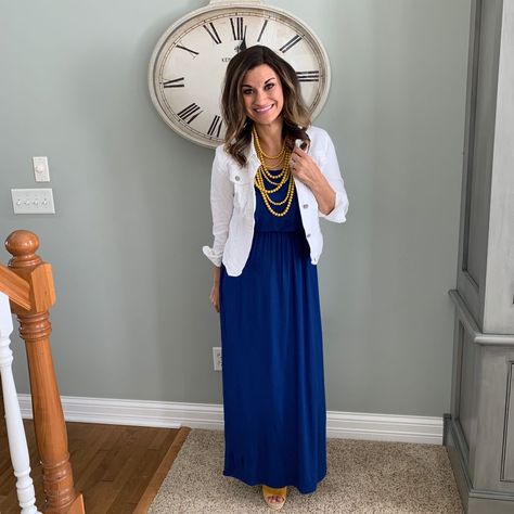 How to Wear One Blue Maxi Dress Six Ways – Just Posted Navy Blue Maxi Dress Outfit, Long Blue Dress Outfit, Royal Blue Maxi Dress Outfit, Maxi Dresses 2023, How To Wear Maxi Dress, Navy Maxi Dress Outfit Casual, Blue Maxi Dress Outfit Casual, Dress Up A Maxi Dress, Navy Maxi Dress Outfit