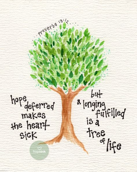 Hope deferred makes the heart sick. But a longing fulfilled is a tree of life.   { proverbs 13:12 } Hope Deferred, Hope Scripture, Life Proverbs, Scripture Art Print, Proverbs 13, Book Of Proverbs, Bible Passages, Encouraging Scripture, Hope Quotes