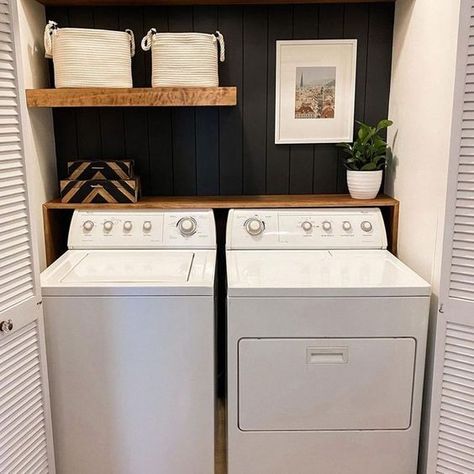 Laundry Room With White Washer And Dryer, Small Laundry Top Loader, Laundry Shelf Over Washer Top Loader, Laundry Room With Top Loader, Laundry Room Shelf Over Washer And Dryer, Top Load Washing Machine Area Ideas, Sink Between Washer And Dryer, Shelf Behind Washer And Dryer, Shelves Over Washer And Dryer