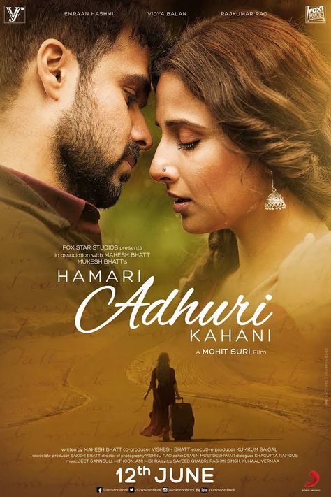 Movie Hamari Adhuri Khani one of my favs <3 <3 Adhuri Kahani, Tam Film, Title Song, Imdb Movies, Bollywood Posters, 2015 Movies, Shah Rukh Khan, Bollywood Movie, Hindi Movies