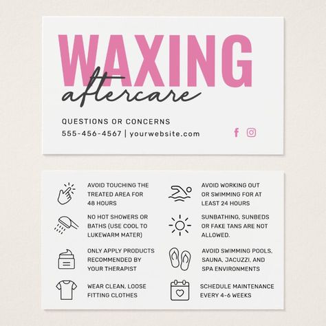 Waxing Business Cards, Waxing Business, Waxing Aftercare, Business Cards Ideas, Waxing Room, Esthetician Inspiration, Esthetician Quotes, Wax Studio, Waxing Tips