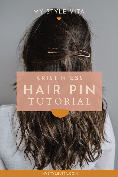 Hair Pins Half Up Half Down, Teased Half Up Half Down Hair, French Pin Half Up, How To Use U Pins Hair, Hairstyles Using Hair Pins, Half Up French Pin, Chignon Hair Pin, How To Wear A Hair Pin, How To Use Hair Pins Tutorials