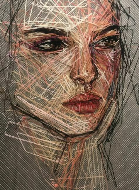 Drawing With Thread Textile Art, Textile Art Portraits, Abstract Embroidery Art, Hand Embroidery Ideas Projects, Textiles Aesthetic, Cayce Zavaglia, Textile Portraits, Anatomy Embroidery, Experimental Textiles