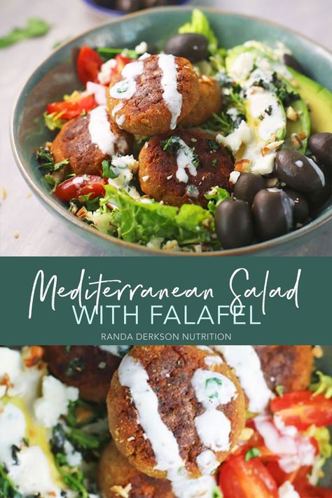 Are you stuck in a salad rut? Try this Mediterranean salad recipe with baked falafel. This plant-based protein dish is perfect for vegetarians or for anyone looking to switch it up for a healthy lunch or dinner recipe. #cleaneating #saladrecipes #mediterraneandiet #healthydinnerrecipes  #vegetarian #plantbasedprotein Falafel Salad Recipe, Falafel Side Dishes, Arab Dishes, Mediterranean Christmas, Turkish Dishes, Asparagus Salad Recipe, Lunchbox Inspiration, Diet Salad, Amazing Salads