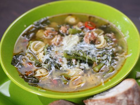 Sausage and Broccoli Rabe Stoup recipe from Rachael Ray via Food Network Sausage And Broccoli Rabe, Broccoli Rabe And Sausage, Veal Meatballs, Sausage And Broccoli, Cooking Channel Recipes, Pasta Cheese, Soup Ideas, Favorite Soups, Italian Sausage Recipes