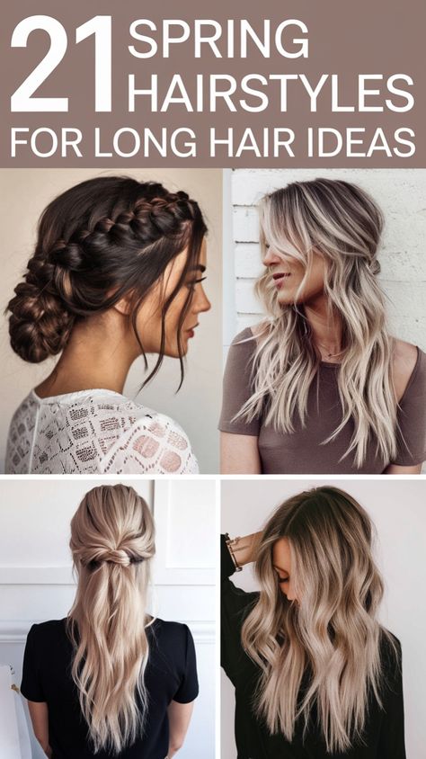 Step into spring 2025 with these 21 stunning hairstyles for long hair! From soft waves to chic braids and elegant updos, these styles are perfect for any occasion. Upgrade your look with these effortless yet trendy ideas. 🌼✨ #SpringHairstyles #LongHairTrends #HairGoals2025 Styles With Hair Clips, Hairstyles Long Hair Easy, Spring Hairstyles For Long Hair, Rasta Braids, Mini Claw Clips, Simple Updos, Side Shaved, Spring Hair Trends, Angular Face