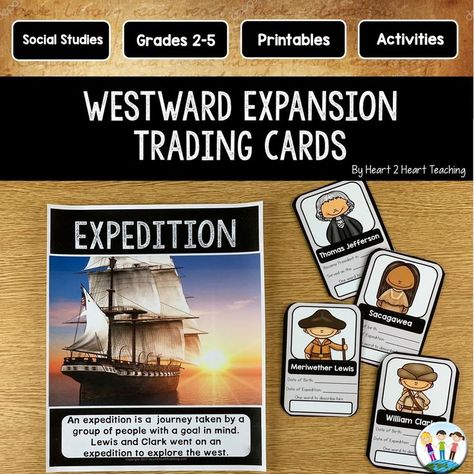 @heart2hearttea posted to Instagram: Take a look at this FUN activity that is sure to captivate your students. Students will read about 4 people that played an important part in the Westward Expansion and then create their own trading cards. #teachersfollowteachers #iteachtoo #teachershare #teachersofig #teachersofinstagram #teacherspayteachers #tpt #iteach #teacherlife #teachergram #classroom #teaching #teacher #learning #iteachfourth #education #teachertribe #iteachthird #iteachsecond #teacher Westward Expansion Projects, Westward Expansion Activities, Famous People In History, William Clark, Westward Expansion, Social Studies Unit, Social Studies Resources, Social Studies Activities, Upper Elementary Classroom