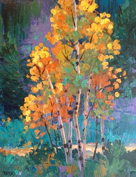 Laura Reilly, Farm Landscape Painting, Painting Acrylic Landscape, Landscape Painting For Beginners, Aspen Trees Painting, Aspen Art, Studio Painting, Farm Landscape, Tree Paintings