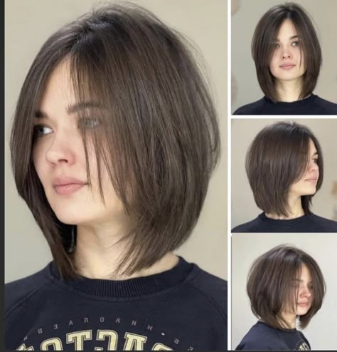 Short Neck Length Haircut, Short One Length Haircut, Short Haircut With Side Bangs, Layer Short Haircut, Korean Short Hair Bob, Corte Bob Corto Cara Redonda, Bob Cut With Layers, Shoulder Length Layered Haircuts, Viral Haircut