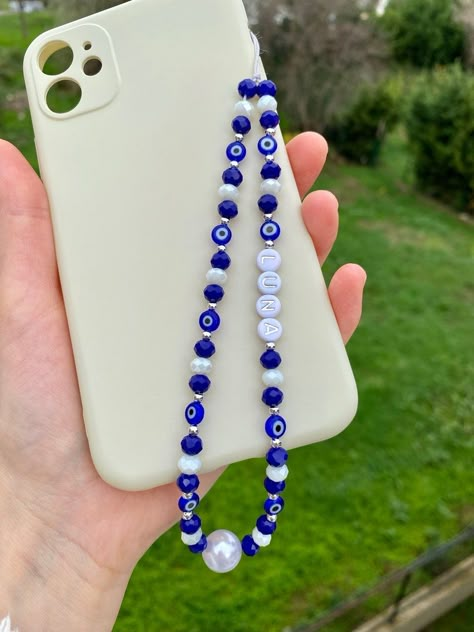 Evil Eye Phone Charmpersonalized Phone Charmy2k Style Beaded | Etsy Turkey Phone Charms Evil Eye, Evil Eye Jewelry Diy, Phone Strap Aesthetic, Evil Eye Diy, Evil Eye Bracelet Diy, Blue Phone Charm, Evil Eye Aesthetic, Phone Charms Aesthetic, Evil Eye Phone Case