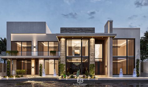 MODERN VILLA DESIGN on Behance Villa Facade Design, Villa Elevation, New Classic Villa, Modern Villa Exterior, Beautiful Mansions, Big Modern Houses, Villa Landscape, Villa Exterior Design, Islamic Style