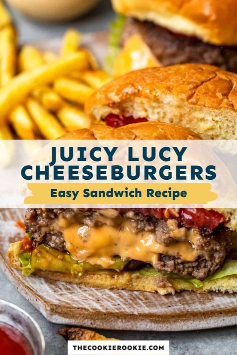 Stuffed with cheese for a delicious surprise, Juicy Lucy Burgers are an instant hit! These cheesy burgers are the star of any BBQ or potluck. Cheesy Burger Recipes, Cheese Stuffed Hamburger Patties, Wisconsin Butter Burger Recipe, Cheesy Burger, Butter Burger, Comfy Kitchen, Juicy Lucy Burger, Delicious Burger Recipes, Burger Bread